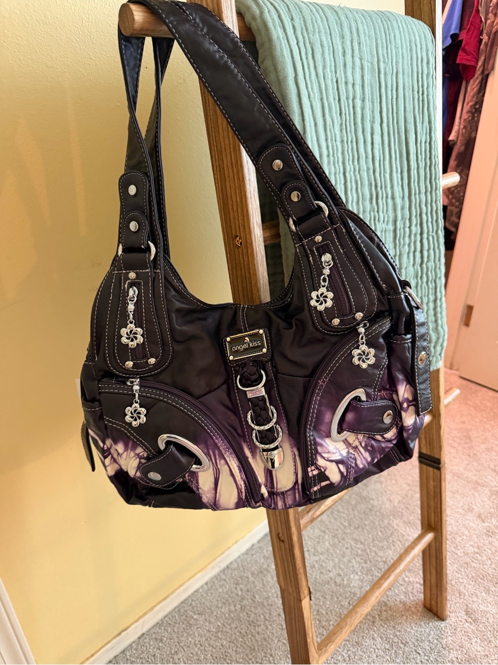 Angel kiss white  & Purple tie dye Shoulder Bag NWT